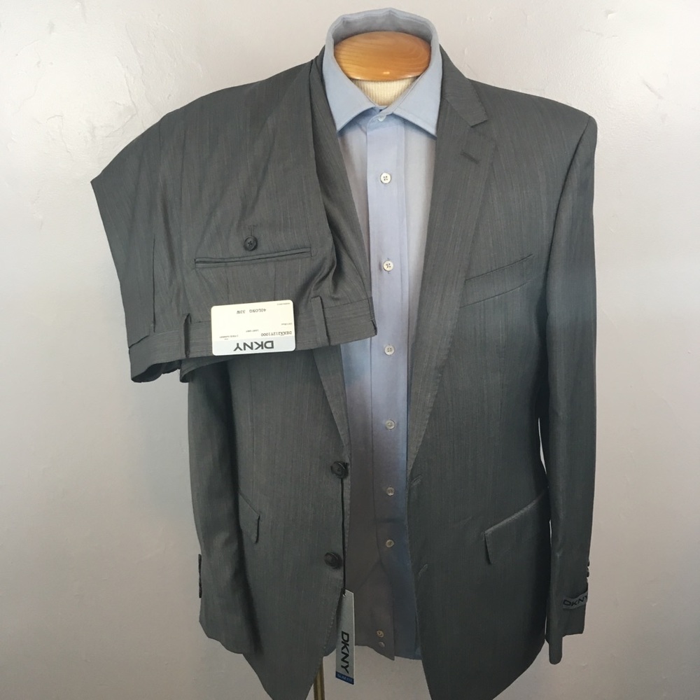 Dkny 40L mens suit light gray 2 piece slim fit 100% wool 2 buttons new ea0091